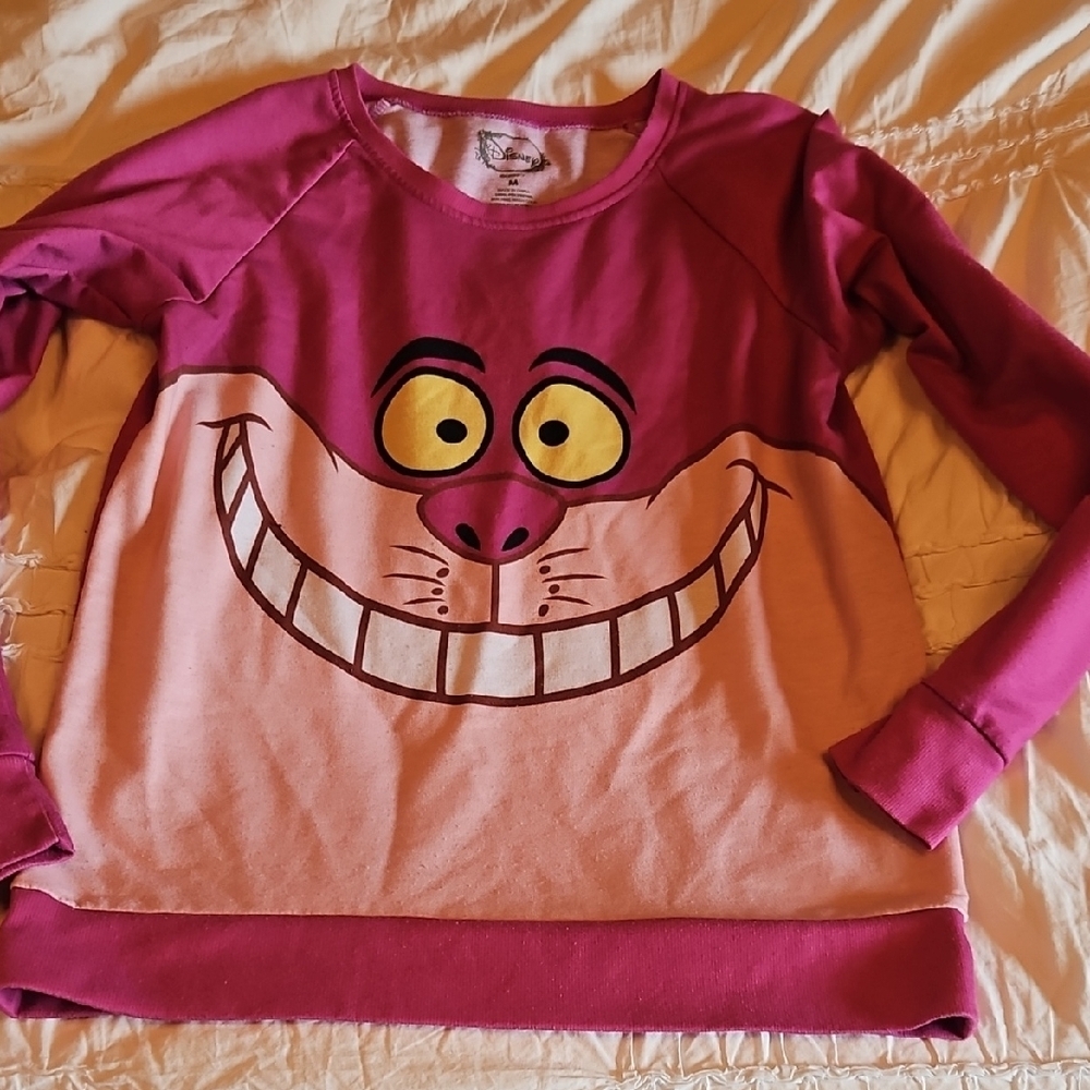 Disney Cheshire Cat Magenta and Light Pink Sweatshirt Med